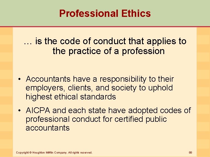 Professional Ethics … is the code of conduct that applies to the practice of