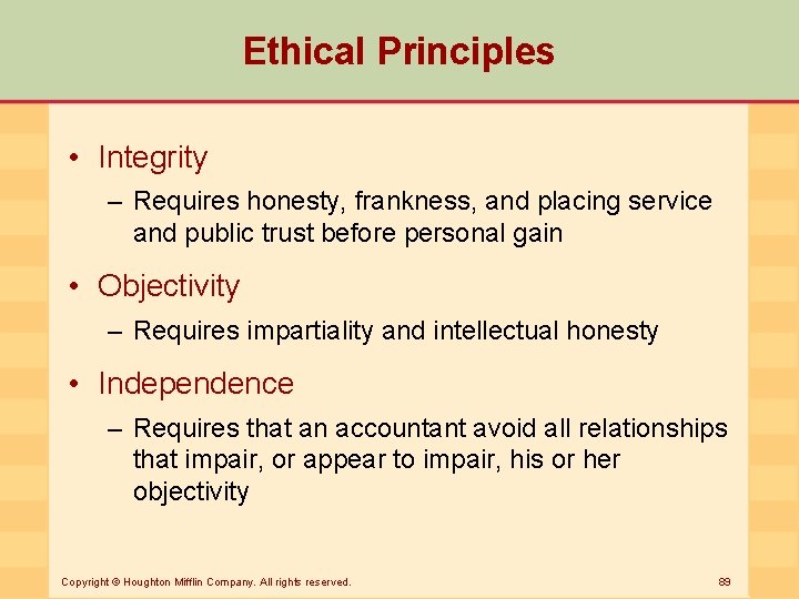 Ethical Principles • Integrity – Requires honesty, frankness, and placing service and public trust