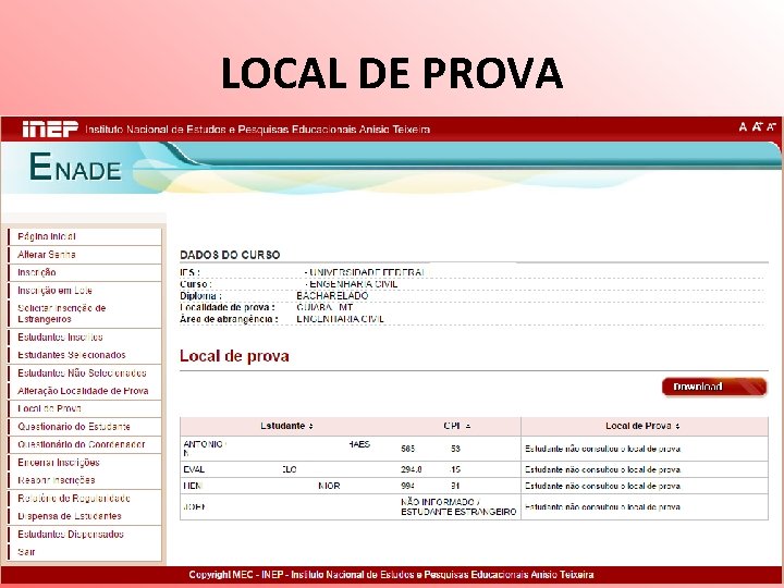 LOCAL DE PROVA 