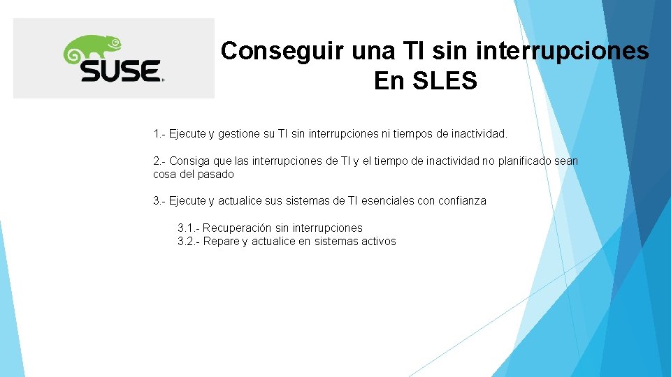 Conseguir una TI sin interrupciones En SLES 1. - Ejecute y gestione su TI Conseguir una TI sin interrupciones En SLES 1. - Ejecute y gestione su TI