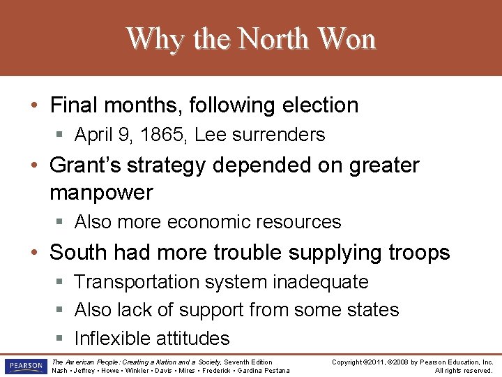 Why the North Won • Final months, following election § April 9, 1865, Lee