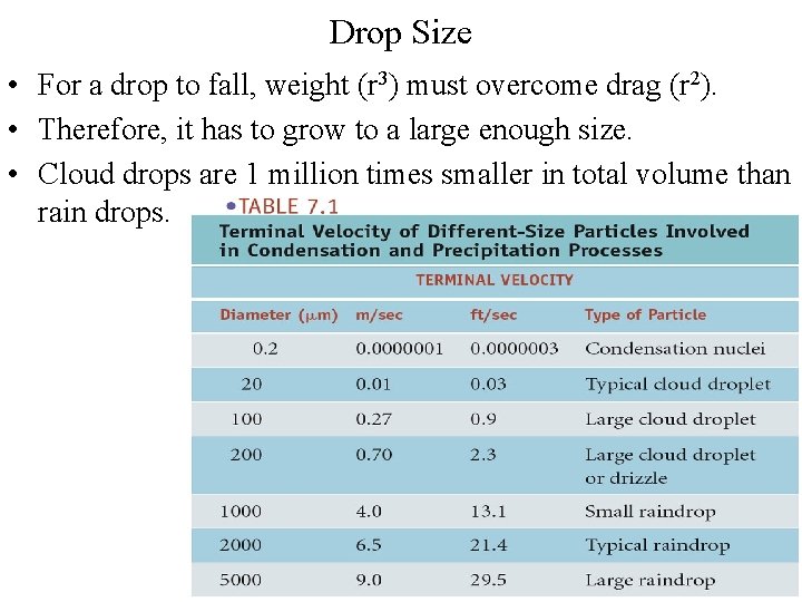 Drop Size • For a drop to fall, weight (r 3) must overcome drag