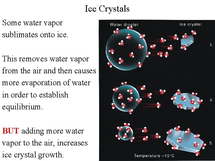 Ice Crystals Some water vapor sublimates onto ice. This removes water vapor from the