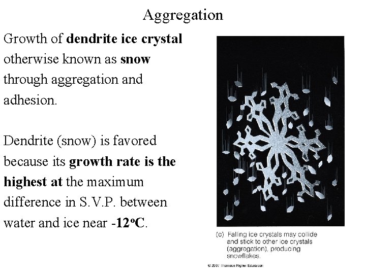 Aggregation Growth of dendrite ice crystal otherwise known as snow through aggregation and adhesion.