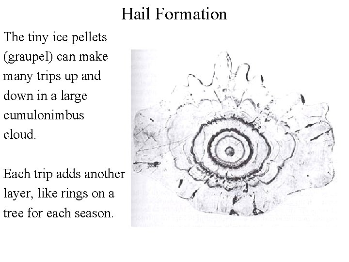 Hail Formation The tiny ice pellets (graupel) can make many trips up and down