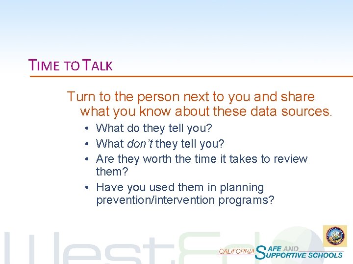 TIME TO TALK Turn to the person next to you and share what you