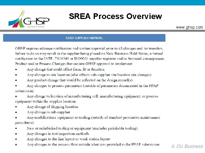 SREA Process Overview www. ghsp. com A JSJ Business 