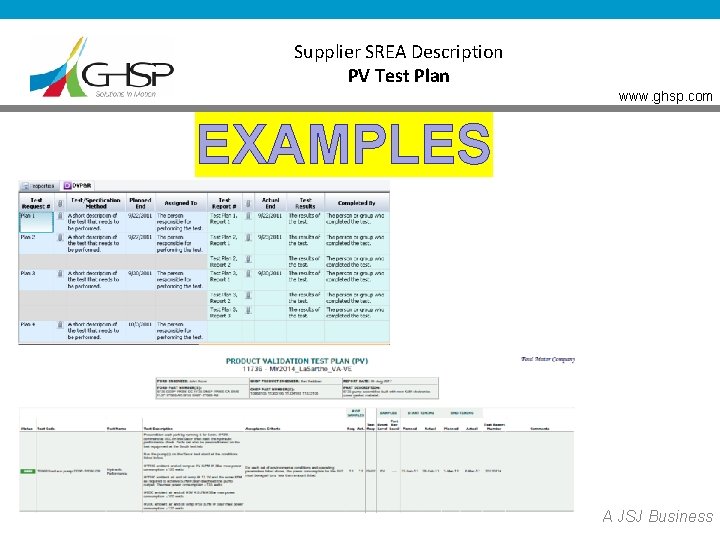 Supplier SREA Description PV Test Plan www. ghsp. com EXAMPLES A JSJ Business 