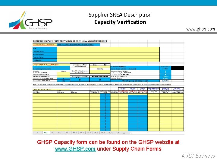 Supplier SREA Description Capacity Verification www. ghsp. com GHSP Capacity form can be found