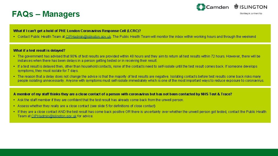 FAQs – Managers What if I can’t get a hold of PHE London Coronavirus
