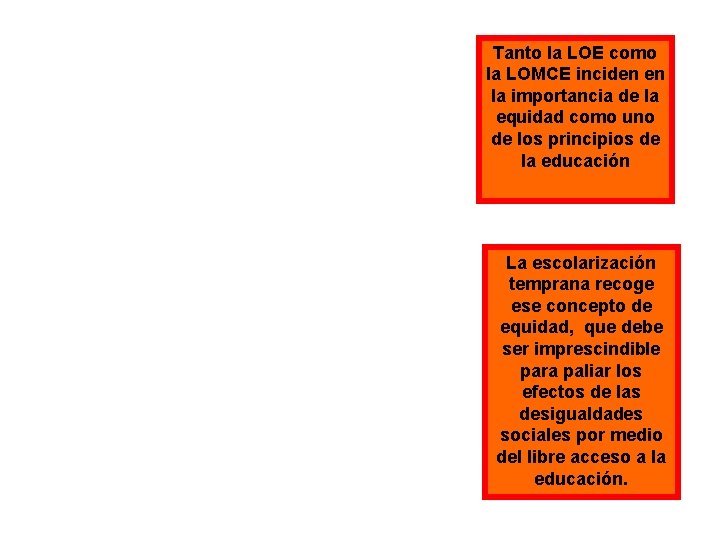 Tanto la LOE como la LOMCE inciden en la importancia de la equidad como