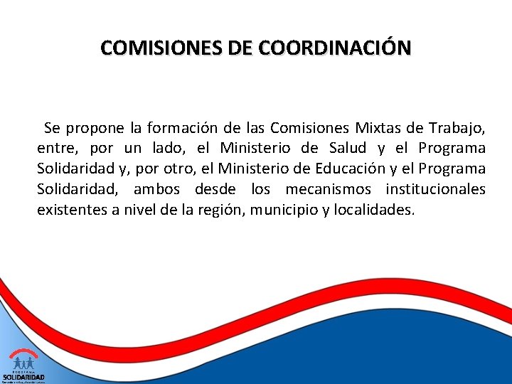 COMISIONES DE COORDINACIÓN Se propone la formación de las Comisiones Mixtas de Trabajo, entre,
