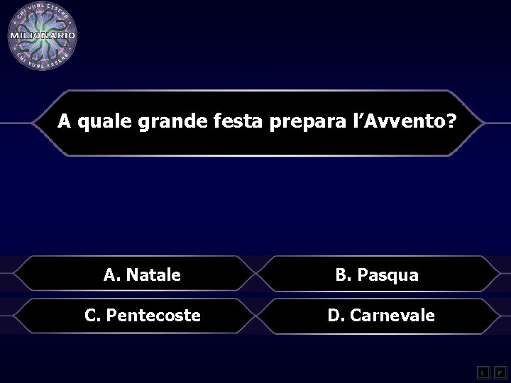 A quale grande festa prepara l’Avvento? A. Natale B. Pasqua C. Pentecoste D. Carnevale