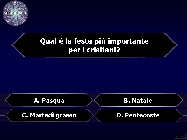 Qual è la festa più importante per i cristiani? A. Pasqua B. Natale C.