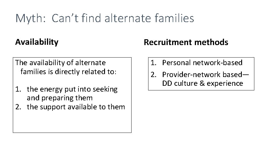 Myth: Can’t find alternate families Availability The availability of alternate families is directly related