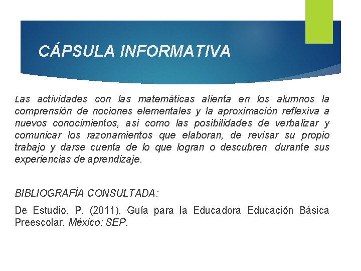 CÁPSULA INFORMATIVA Las actividades con las matemáticas alienta en los alumnos la comprensión de