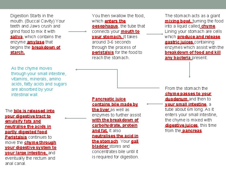 Digestion Starts in the mouth. (Buccal Cavity) Your teeth and Jaws crush and grind