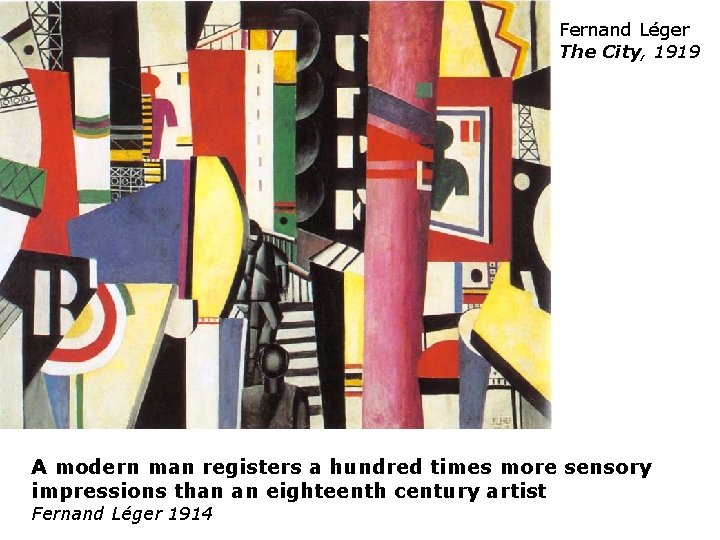 Fernand Léger The City, 1919 A modern man registers a hundred times more sensory