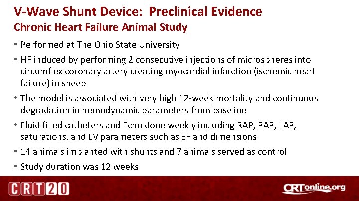 V-Wave Shunt Device: Preclinical Evidence Chronic Heart Failure Animal Study • Performed at The
