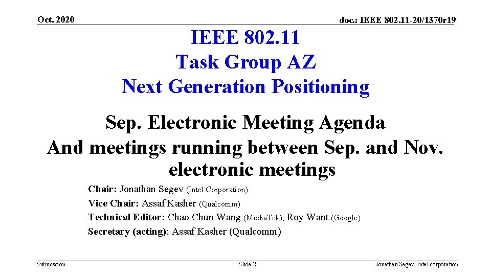 Oct. 2020 doc. : IEEE 802. 11 -20/1370 r 19 IEEE 802. 11 Task