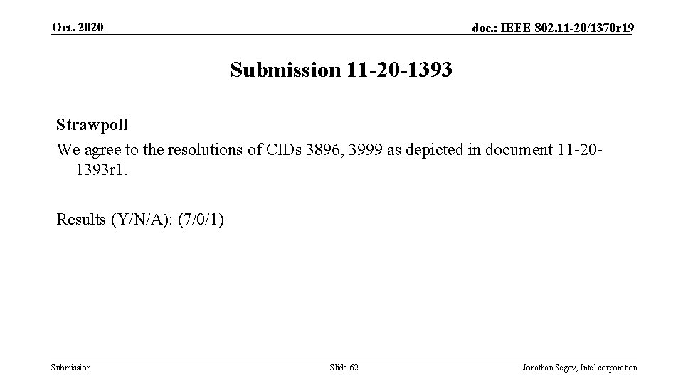 Oct. 2020 doc. : IEEE 802. 11 -20/1370 r 19 Submission 11 -20 -1393
