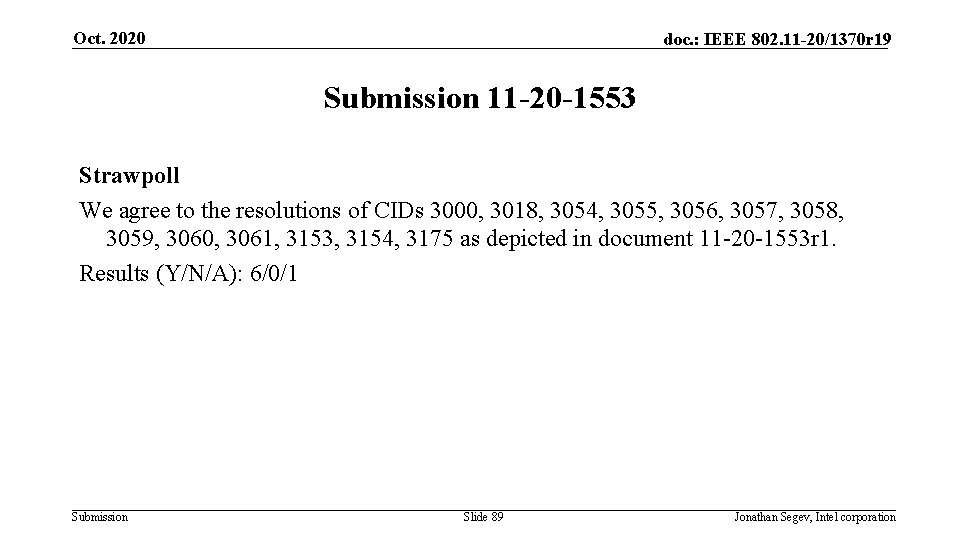 Oct. 2020 doc. : IEEE 802. 11 -20/1370 r 19 Submission 11 -20 -1553