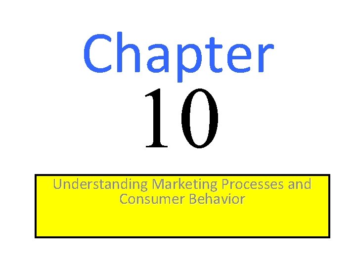 Chapter 10 Understanding Marketing Processes and Consumer Behavior Chapter 10 Understanding Marketing Processes and Consumer Behavior
