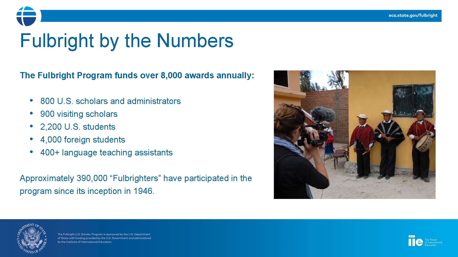 Fulbright by the Numbers The Fulbright Program funds over 8, 000 awards annually: •