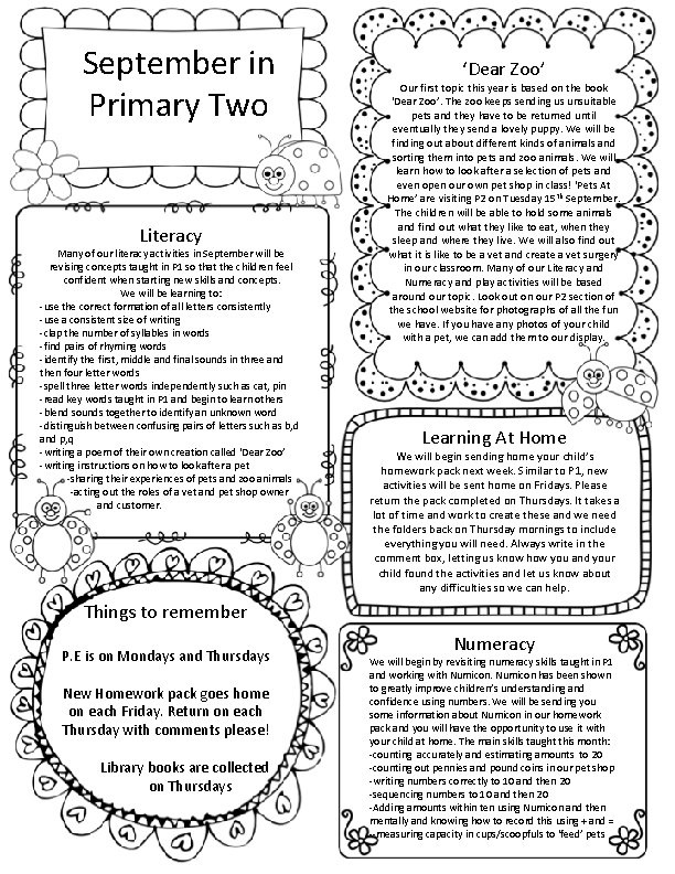 September in Primary Two Literacy Many of our