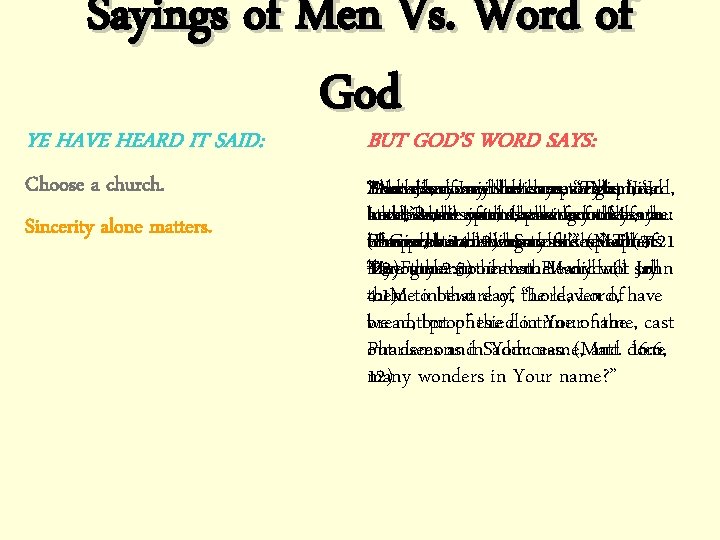 Sayings of Men Vs. Word of God YE HAVE HEARD IT SAID: BUT GOD’S