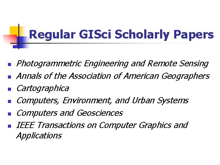 Regular GISci Scholarly Papers n n n Photogrammetric Engineering and Remote Sensing Annals of