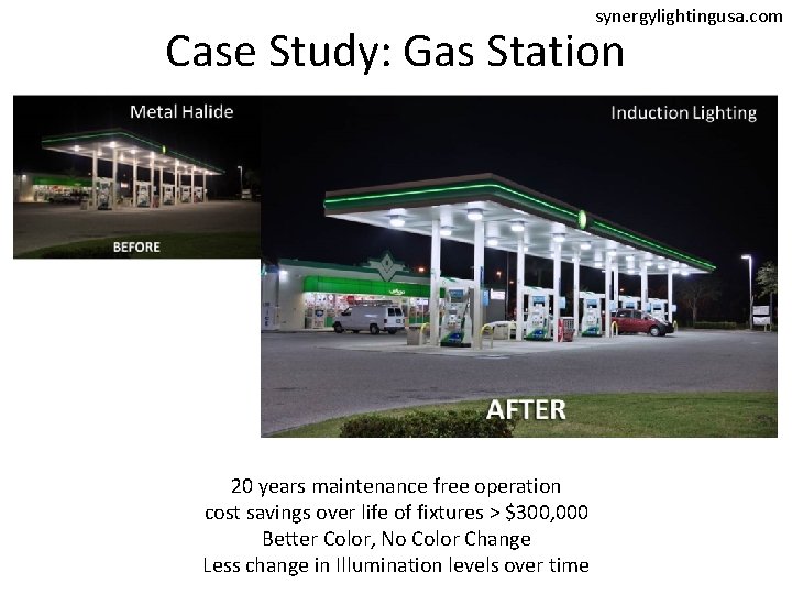 synergylightingusa. com Case Study: Gas Station 20 years maintenance free operation cost savings over