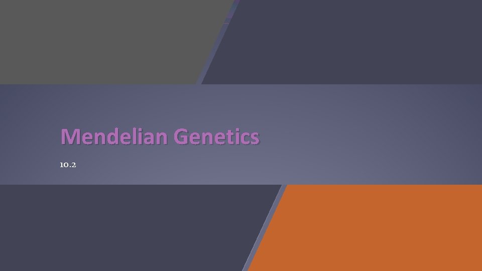 Mendelian Genetics 10. 2 