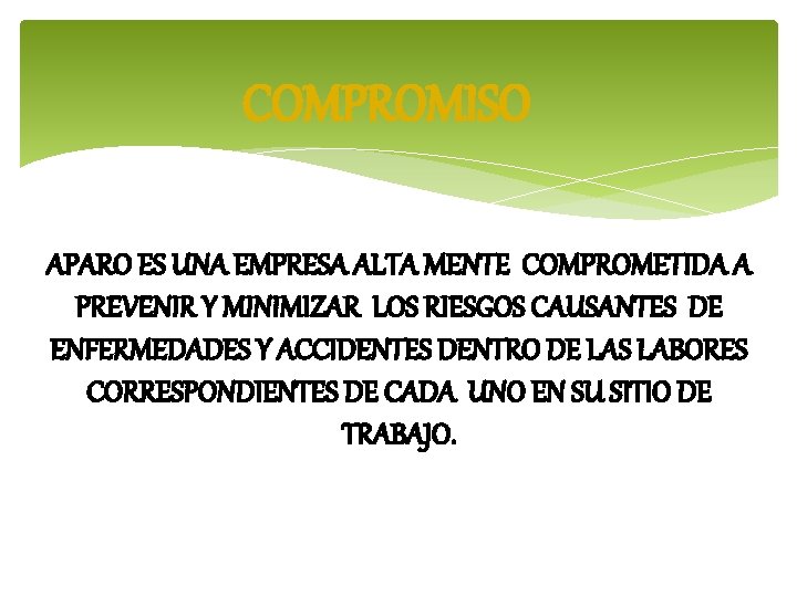 COMPROMISO APARO ES UNA EMPRESA ALTA MENTE COMPROMETIDA A PREVENIR Y MINIMIZAR LOS RIESGOS