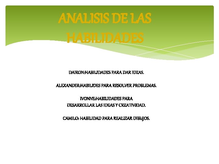 ANALISIS DE LAS HABILIDADES DAIRON: HABILIDADES PARA DAR IDEAS. ALEXANDER: HABILIDES PARA RESOLVER PROBLEMAS.