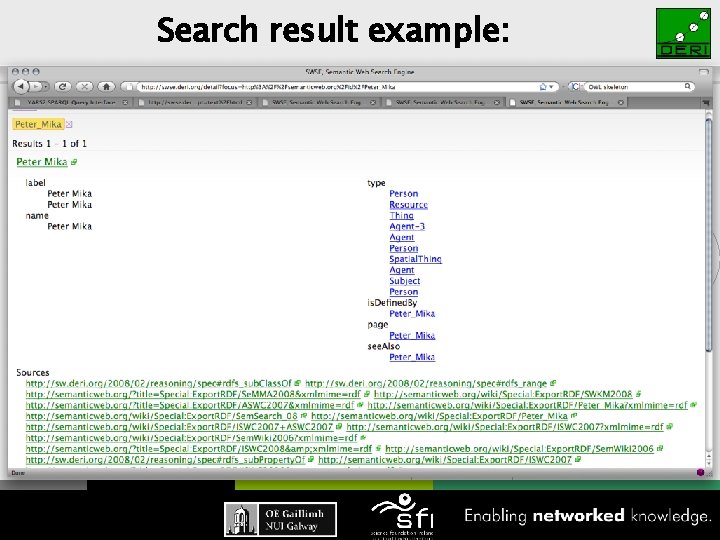 Search result example: Digital Enterprise Research Institute 54 www. deri. ie 
