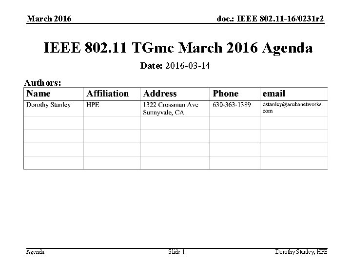 March 2016 doc. : IEEE 802. 11 -16/0231 r 2 IEEE 802. 11 TGmc