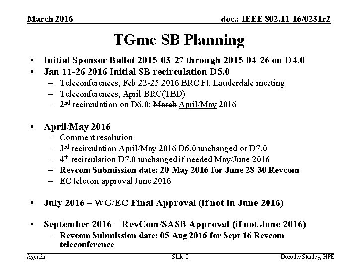 March 2016 doc. : IEEE 802. 11 -16/0231 r 2 TGmc SB Planning •