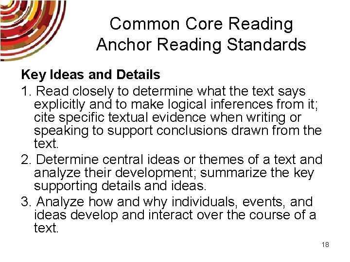 Common Core Reading Anchor Reading Standards Key Ideas and Details 1. Read closely to
