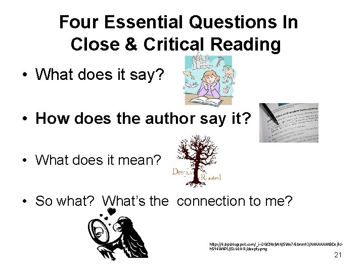 Four Essential Questions In Close & Critical Reading • What does it say? •