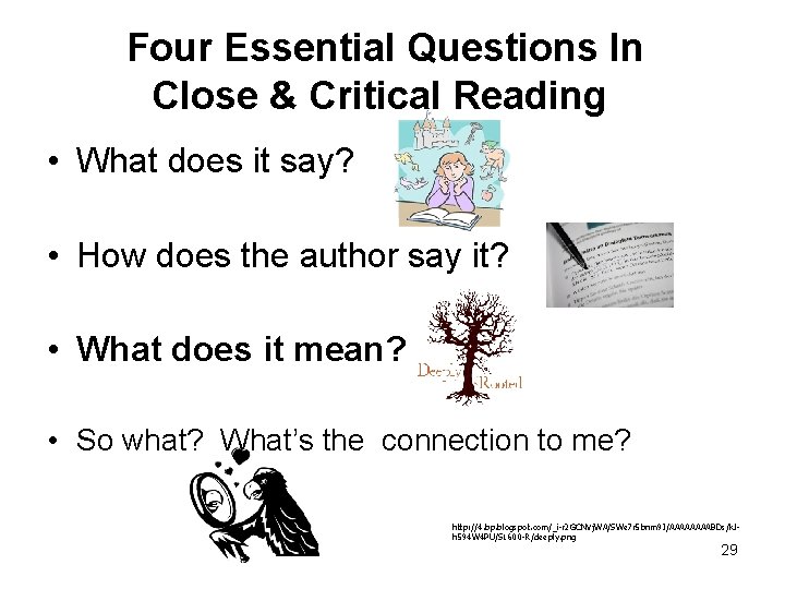 Four Essential Questions In Close & Critical Reading • What does it say? •