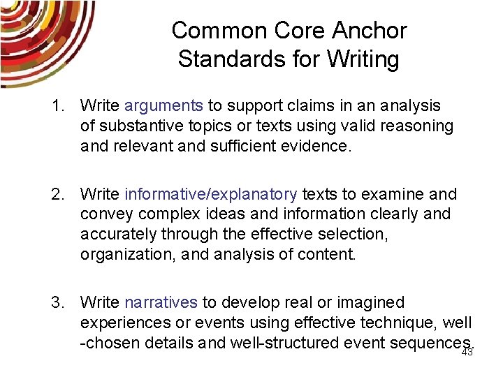 Common Core Anchor Standards for Writing 1. Write arguments to support claims in an