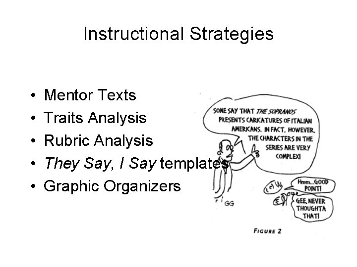 Instructional Strategies • • • Mentor Texts Traits Analysis Rubric Analysis They Say, I