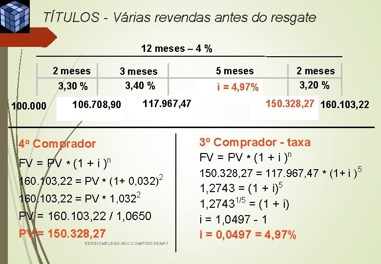 TÍTULOS - Várias revendas antes do resgate 12 meses – 4 % 2 meses