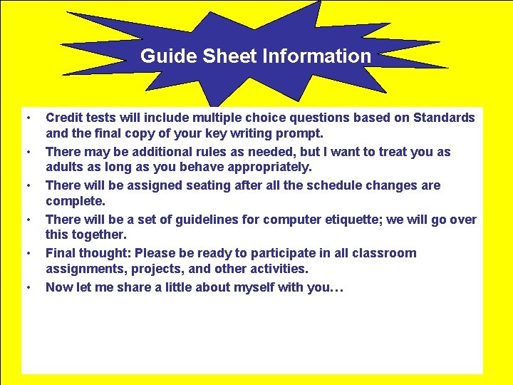 Guide Sheet Information • • • Credit tests will include multiple choice questions based