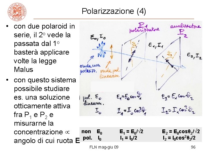 Polarizzazione (4) • con due polaroid in serie, il 2 o vede la passata
