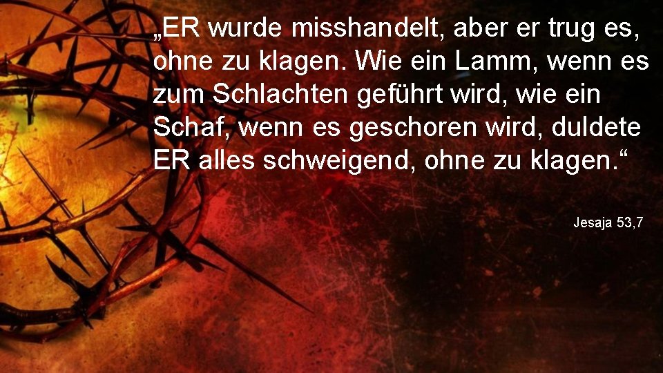 „ER wurde misshandelt, aber er trug es, ohne zu klagen. Wie ein Lamm, wenn