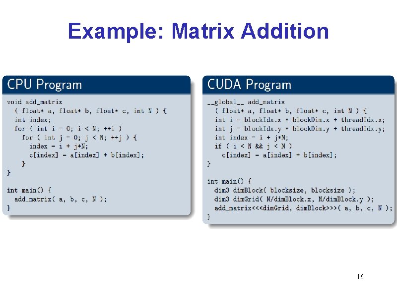 Example: Matrix Addition 16 Example: Matrix Addition 16