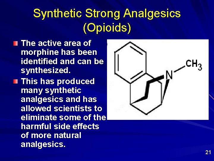 Synthetic Strong Analgesics (Opioids) The active area of morphine has been identified and can