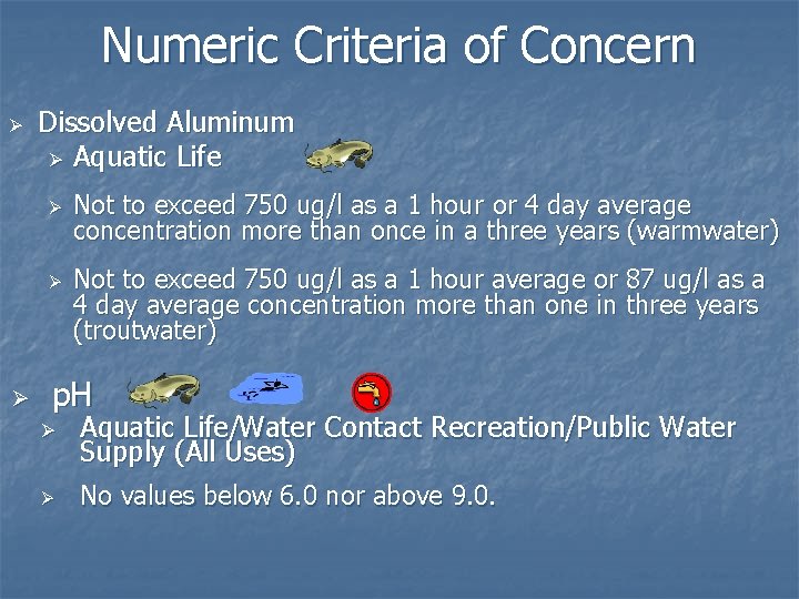 Numeric Criteria of Concern Ø Dissolved Aluminum Ø Aquatic Life Ø Ø Ø Not